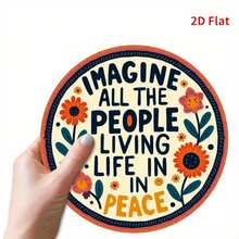 1pc 2D Printed Round Metal Plaque, Imagine All The People Living Life In Peace, Unique, Durable, Easy To Hang Metal Decor, Ideal For Bedroom, Kitchen, Dining Room, Home, Office Decoration Or Gift - A - View 4