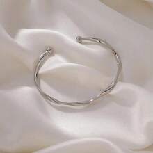 Nueva Pulsera Abierta Coreana de Doble Capa con Diseño Geométrico Irregular de Onda Cruzada para Mujeres y Niñas, Accesorios para Fiestas - Dorado - Ver 6