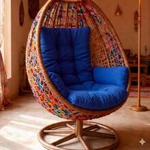 Cojín colgante premium - Almohadilla redonda para asiento de columpio para patio, jardín y balcón - Reemplazo de silla colgante de alta comodidad (solo cojín) 60X120 CM - Azul - Ver 2