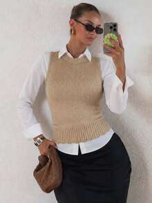 Women's Tank Top Vest, Water Bottle Style, Modal Knit, Winter/Summer Fitted Layering, Basic - Ginger - View 1