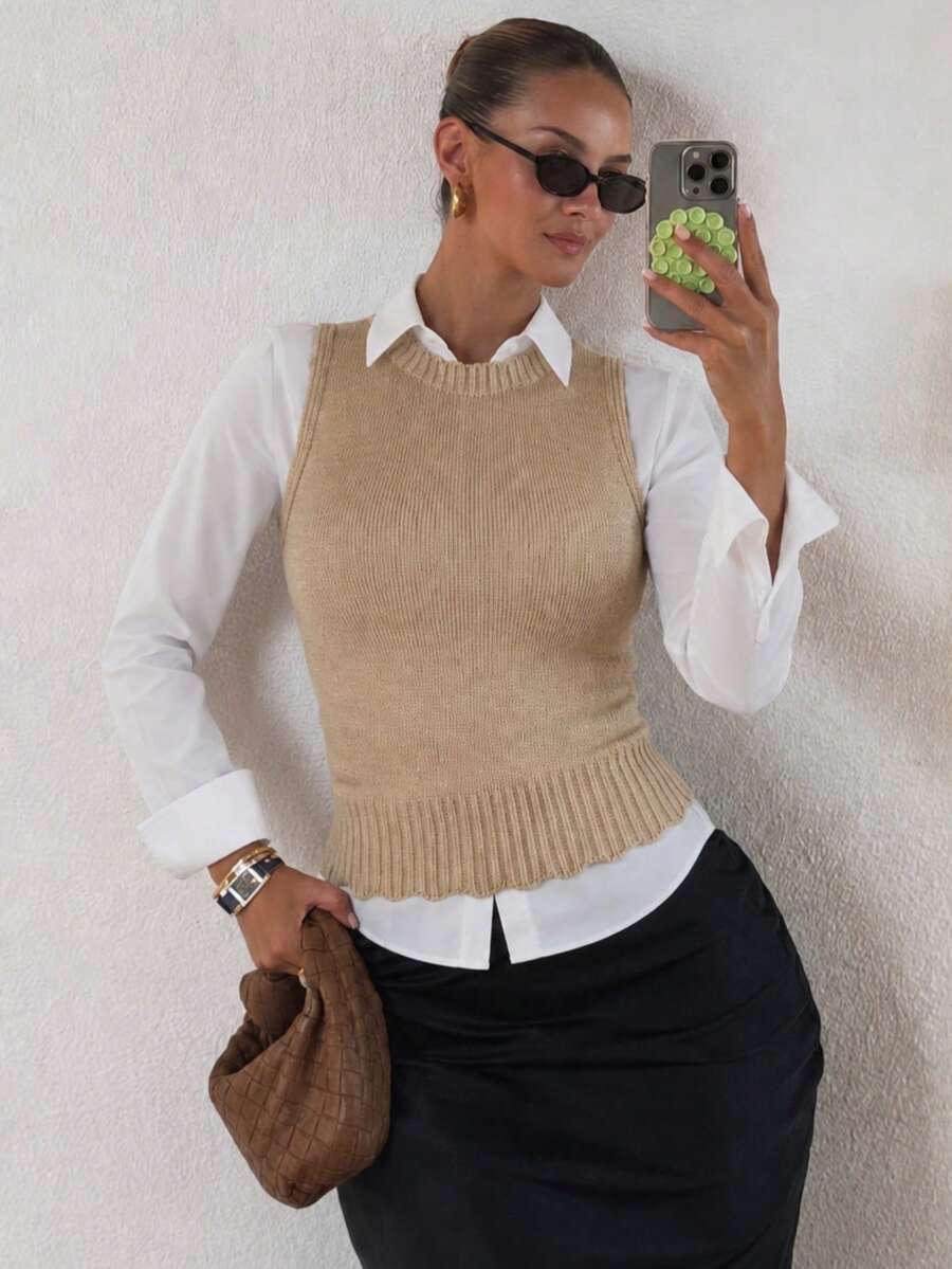 Women's Tank Top Vest, Water Bottle Style, Modal Knit, Winter/Summer Fitted Layering, Basic - Ginger - View 1