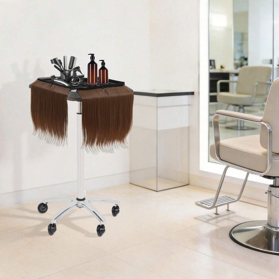 5-Rad-Höhenverstellbare Perücke Aufbewahrungswagen, Professionelle Beauty Salon-Palette, Multipurpose-Werkzeug-Aufbewahrungswagen, 40 * 40 Cm - Schwarz - Übersicht 1