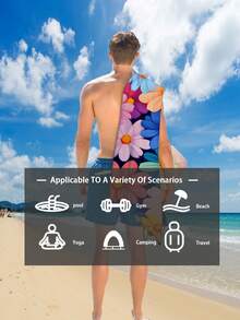 1 PC Floral Print Microfiber Beach Towel Tropical Style Rectangle Super Absorbent Quick Dry Lightweight Towel For Beach Swimming Pool Summer - Pink - View 4