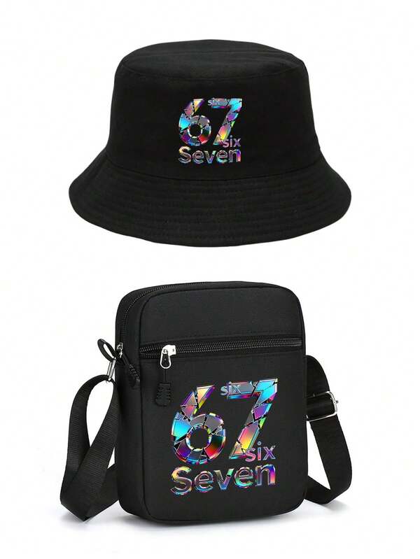 Viral 67 Colorful Fragment Print Original Unisex Bucket Hat & Crossbody Bag Set, All‑Season Gen Z Streetwear Combo