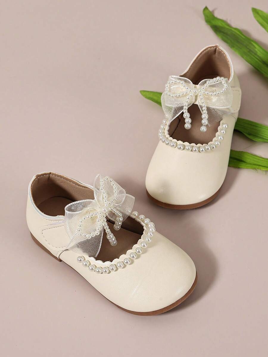 1 Paar flache Mädchenschuhe für Frühling/Sommer in Beige, Autofahrer-Loafer, Prinzessinnenschuhe mit Perlen-Netz-Dekor und Klettverschluss - Weiss - Übersicht 1
