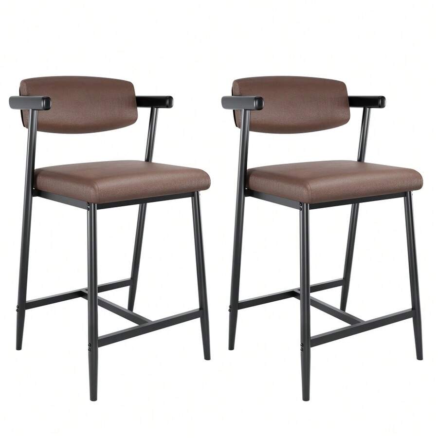 Counter Height Bar Stools Set With Arms - Modern Bar Chair, Counter Height Chair, Comfortable Bar Chair - Brown - View 1