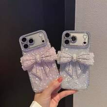 New Luxury Holographic Heart Shell Pattern Phone Case With Rhinestones And Pearls, Featuring Cute Bow Design, Compatible With IPhone 17/17 Air/17 Pro/17 Pro Max, 16/16 Plus/16 Pro/16 Pro Max, 15/15 Plus/15 Pro/15 Pro Max, 14/14 Plus/14 Pro/14 Pro Max, 13/13 Pro/13 Pro Max, 12/12 Pro/12 Pro Max, 11/11 Pro Max And More. Dust-Proof, High Cost-Performance, Effectively Prevents Phone Collision Damage. - Multicolor - View 2