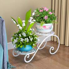 Multi-Layer Metal Plant Stand In 1/2/3/4/5/6/7 Tiers And Vintage Bicycle Style. Rustproof Coating, Stable Anti-Tilt Base And Ample Storage. Foldable Space-Saving Shelf For Indoor & Outdoor Decor Of Balcony, Living Room And Garden. - 2層花架 - 查看 4