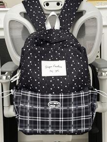 Casual Large Capacity Plaid Patchwork Side Pocket Drawstring Closure Fashionable Backpack, Suitable For School, Classes, Work, Shopping, Travel, Back To School Season - Multicolor - View 12