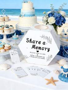 1/2 Set Memory Box With Cards, White Hexagonal Eucalyptus Design Memory Card Box, Guest Book Alternative For Bridal Shower And Wedding Reception, Suitable For Wedding, Birthday, Graduation Party Decor - View 3
