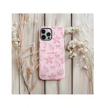 Personalized Beach Phone Case Custom Pink Seashells & Bows Pixel Case Cute Summer Seashell Doodle Design Beach Vibes Gift - 白色 - 查看 8