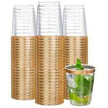 10 buah Gelas Berbingkai Emas, 10OZ/300ml Gelas Transparan Berdasar Datar, Gelas Berbingkai Emas Elegan, Cocok untuk Pernikahan, Hari Thanksgiving, Natal - Emas - View 1