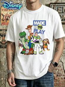 T-shirt à manches courtes imprimé Woody l'Éclair, motif amusant Woody câlinant un dragon, style décontracté et confortable. Idéal pour les fans de Disney. Parfait pour un voyage à Disneyland, un séjour en couple, ou pour des vacances ou un look décontracté au quotidien. - Blanc - Voir 1