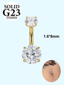 1個G23鈦合金肚臍環，內螺紋肚臍環，14G 6mm 8mm 10mm 12mm 14mm 肚臍穿刺飾品，閃亮雙立方氧化鋯肚臍環，男女通用肚臍穿刺飾品 - 鈦 - 查看 5
