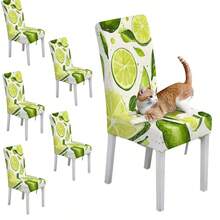1pc/2pcs/4pcs/6pcs/30pcs Universal High Elastic Dining Chair Covers, Fresh Fruit Style Lime Print, Polyester Fabric, Full Coverage, Stain Resistant, Washable & Removable - Multicolor - View 16