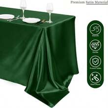 1pc Solid Deep Purple Satin Tablecloth, Rectangular Shiny Satin Tablecloth, Smooth Fabric Tablecloth, Suitable For Weddings, Banquets, Parties - Dark Green - View 4