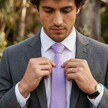 Set Of 5 Light Gray Formal Ties For Groomsmen, Weddings, Events, And Conferences - Lila Púrpura - Ver 7