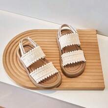 1 Pair Spring/Summer Woven Fabric Toddler Girls Comfortable Soft Sole Cute Beach Sandals, Suitable For Indoor And Outdoor Wear - Beige - View 11
