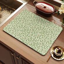 Luckybutterfly 2pcs Floral & Plant Pattern Multipurpose Absorbent Mats, 2 Different Polyester Waterproof Countertop Protector Pads, Suitable For Kitchen, Dining Table, Dish Drying, Washing Machine, Coffee Maker, Bathroom Vanity, Kitchen Accessories, Party Supplies - Orange Floral Pattern + Green Plant Leaf Pattern - View 4