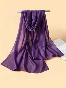 1pc Women's Lightweight Chiffon Solid Color Scarf, Versatile Shawl/Wrap, Breathable Casual Travel Accessory, All Season - Purple - View 2