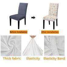 1pc/2pcs/4pcs/6pcs/30pcs Stretch Dining Chair Cover Universal Size High Elastic Polyester Cottagecore Checkered Background With Heart And Flower Print Full Coverage Stain Resistant Washable Removable - Multicolor - View 3