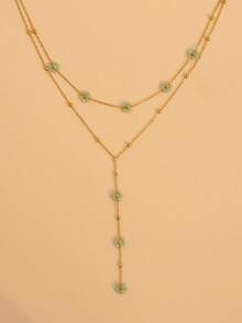 Stainless Steel Multi-Color Beaded Flower Decorative Necklace, Gold-Plated Y-Shaped Chain Necklace, Elegant Minimalist Style, Suitable For Women's Daily Wear, Can Be Used As Valentine's Day, Mom, Mother's Day Gift - Multicolor - View 20