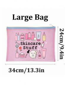 Mesh Makeup Bag With Face Mask Pattern, "Skincare" Lettering Design, Multifunctional Cosmetic Bag, Portable Storage Pouch, Skincare Bag, Travel Essential, Dorm Supplies, Bathroom Storage, Jewelry Storage, Lipstick And Cosmetic Storage Bag, School Supplies Bag, Holiday Essential Makeup Bag, Cosmetic Storage, Wedding Bride Gift, Mother's Day Gift, Birthday Gift, Gift For Friends And Teachers - Multicolor - View 12