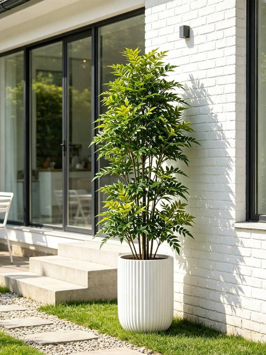 Kmitang 73-135cm 大型人造漆樹 仿真榕樹 高款南天竹植物 熱帶棕櫚葉 塑料漆樹假綠樹葉 用於居家室內外派對裝飾 不含盆 1件裝