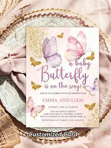 Personalized Invitation Card, 12x18cm Pink & Purple Butterfly Card - Customizable Text And Elegant Design - Suitable For Couples, Men, Women, Clients And Friends - Optional Decoration - Ideal Gift For Any Occasion Or Special Event - Creative Layout, Premium Paper And Keepsake Format - Perfect Gift For Couples - Multicolor - View 5
