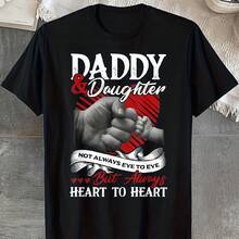 Girl's Father's Day T-Shirt [Love, Daddy & Daughter Tee] Black Cotton Daddy & Daughter Forever Love Graphic T-Shirt Heart To Heart Design, Casual & Comfortable Fit, Father' Day - Black - View 1