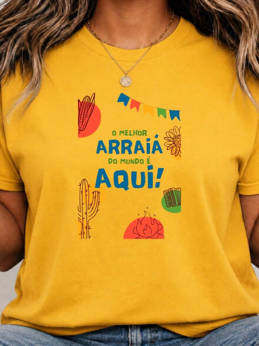 Women's T-Shirt/Blouse "The Best Party Is Here!" Stylish June Festival 100% - Màu vàng - Xem 1