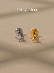 1PC Tiny Glossy Octagonal Star Stud Threadless Labret, Hypoallergenic 316 Stainless Steelr CZ Stud Earrings, For Women And Men Daily Wear - Eight-pointed Star - View 2
