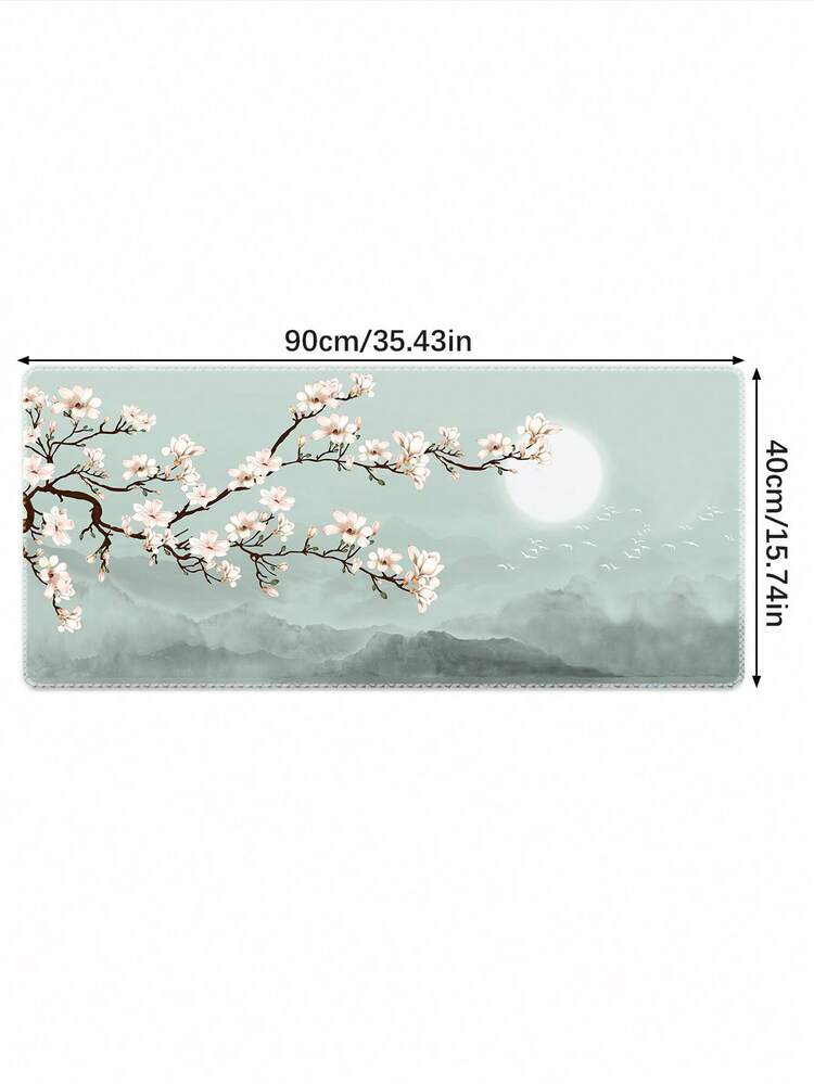 1pc Magnolia Flower Chinese Ink Wash Extra Large Gaming Mouse Pad, Aesthetic Nature Landscape Desk Mat With Stitched Edge, Non-Slip Rubber Base Keyboard Pad For Office & Gaming - View 16