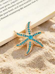 1pc Zinc Alloy Rhinestone Marine Life Brooch, Premium Design, Holiday Party Accessory - Blue - View 4