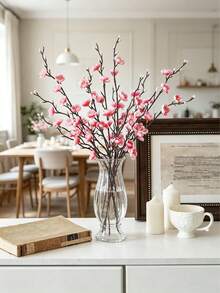 3/8 支仿真粉色梅花，长 55 厘米，甜美长茎塑料花，适用于家居、酒店、办公室、婚礼、派对、花园装饰、玫瑰、艺术、花束、仿真花、桌面摆件、花卉、装饰花、装饰性仿真花 - 粉紅色 - 查看 9