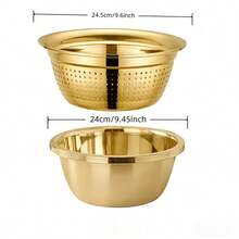 不鏽鋼廚房米 & 麵粉食物洗滌蔬菜水果瀝水籃，金色 - 24cm - 查看 10