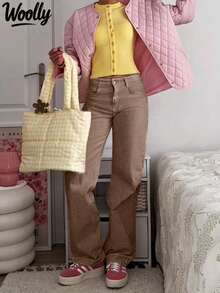 Quần jeans ống đứng dáng thường ngày dành cho nữ, thích hợp cho mùa xuân. - Màu Khaki - Xem 8