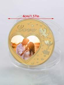 Regalo creativo personalizado con foto, moneda réplica, moneda conmemorativa de pareja con foto de corazón redondo, moneda conmemorativa con patrón de rosa, regalo del Día de San Valentín - Multicolor - Ver 4
