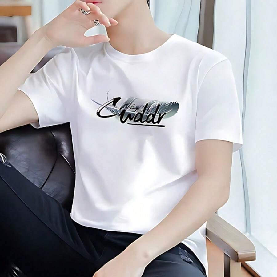 Unisex Loose-Fitting Short-Sleeved T-Shirt, 100% Cotton With Print, New Spring-Summer Collection, Versatile White Color - 白色 - 查看 1