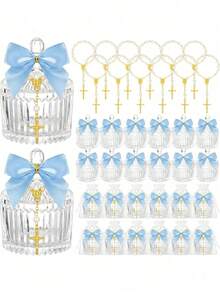 6 Sets Crystal Candy Bowl Baptism Gifts With 6 Cross Rose Baptism Decorations, Wedding Baby Shower First Communion Party Supplies (White) - Multicolor - View 9