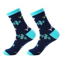 1 Pair Lucky Fishing Cotton Socks, Funny Men's Socks With Fish And Fishbone Patterns, Casual Creative Gift - Amusing Gift For Fishing Enthusiasts, Suitable For Fishing And Daily Wear - Multicolor - View 3