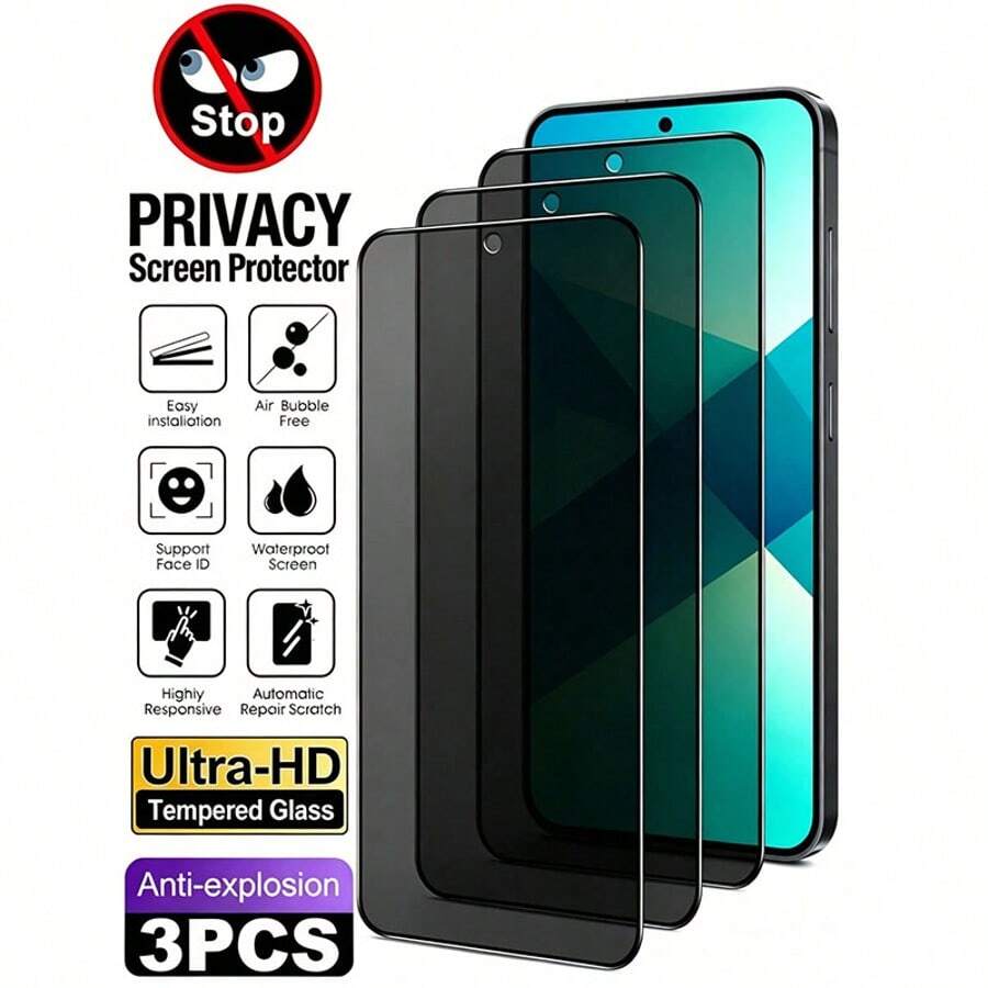 CSDZ 相容螢幕保護貼 3 片裝防窺鋼化玻璃膜 9H 硬度，相容於 Nova5/Nova5 Pro，辦公室/地鐵隱私保護，全螢幕覆蓋，防爆耐刮，相容於 13、 17 Pro，[國際版非本地版] 螢幕保護貼
