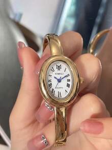1 buah Jam Tangan Quartz Wanita Minimalis dengan Dial Skala Batang dan Tali Jala, Cocok untuk Pemakaian Sehari-hari, Ulang Tahun, Hari Jadi, Hadiah, dan Hari Libur Lainnya - Emas - View 1