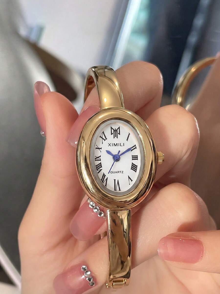 1 buah Jam Tangan Quartz Wanita Minimalis dengan Dial Skala Batang dan Tali Jala, Cocok untuk Pemakaian Sehari-hari, Ulang Tahun, Hari Jadi, Hadiah, dan Hari Libur Lainnya - Emas - View 1