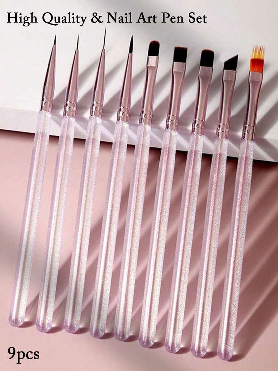 9pcs Japanese Ice Purple Series Nail Brush Set, Includes: Nail Brush, Liner Brush, Dual-Ended Brush, Shaping Brush, UV Gel Brush, Gradient Brush, Suitable For Nail Salon And Home Use