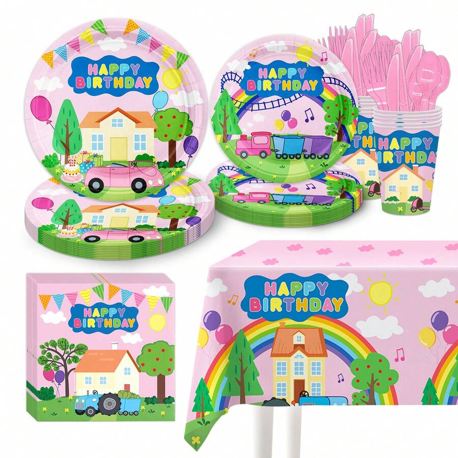 Hasbro Juego de vajilla desechable para fiesta de 10 personas con temática de cerdito, que incluye platos de papel, vasos, servilletas, mantel - 10 vasos de papel rosas - Ver 1
