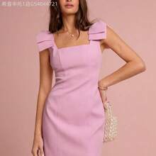 MewMuse.  Vestido mini rosa con gran lazo en el hombro, sin mangas, estilo princesa, romántico para mujer, dulce y elegante para vacaciones, citas, fiestas, graduación, invitadas a bodas, vestido de fiesta, vestidos de verano para mujer, ropa de verano - Rojo - Ver 5