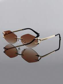 1PC New Polygon Rimless Glasses, High-End Elegant Design, A Must-Have For Trendsetters - Multicolor - View 7