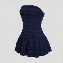 Soqi Women's Clothing  Vestido mini de punto texturizado con escote bandeau - Albaricoque - Ver 4