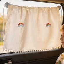 1pc Rainbow Plaid Waffle Fabric Car Side Window Sunshade Curtain, Sun Blocking And UV Protection - A - View 1
